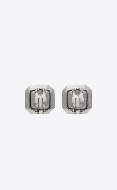 SAINT LAURENT Earrings Woman Square SMOKING earrings in silver-tone metal with white crystals b_V4